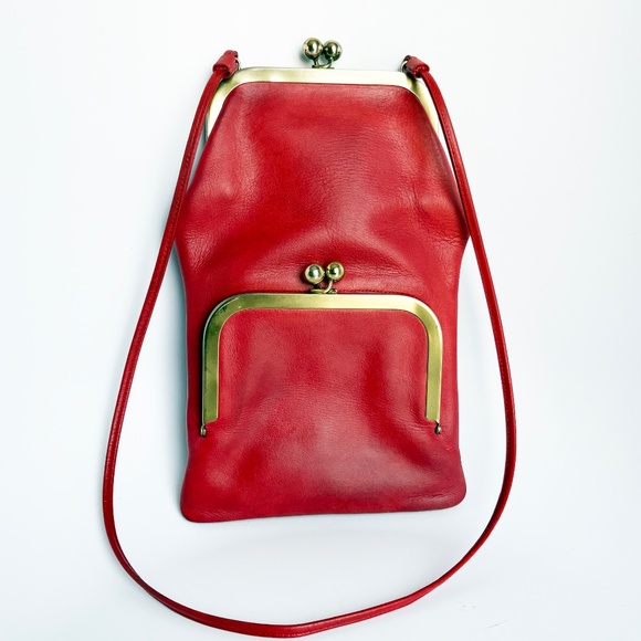 Bonnie Cashin for Coach Swinger Bag Double Frame Kiss Lock Red Leather Vintage - Picture 4 of 15